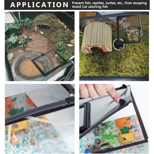 Magnetic Fish Tank Cover Net Aquarium Lid Mesh Top Hood Cut to Any Size Ventilation Transparency Anti-Jumping Aquarium Cover with Feeding Window(39"X19") - color: Grey with Feeding Window