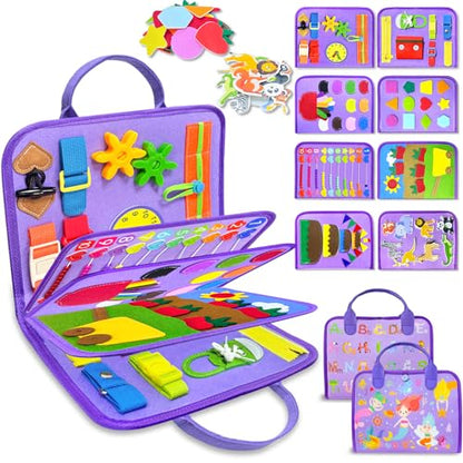 Exorany Busy Board Montessori Toys for Toddler Boy Girl Gifts Busy Book - style: Purple/P8