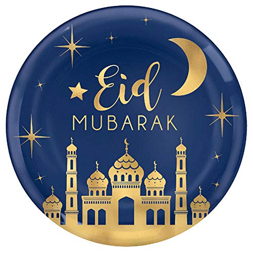 Vibrant Blue Eid Hot Stamped Round Plastic Platter - 14" - Elegant & Durable Serving Dish - Perfect For Celebrations, 1 Count - size: 14"