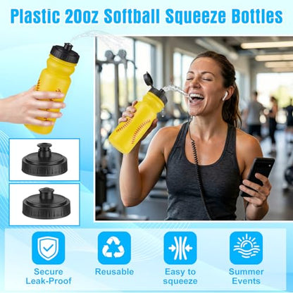 Potchen 24 Pcs Softball Water Bottles & Mini Portable Fan Set 20 oz Reusable Squeeze Bottles Bulk Handheld Fans Softball Party Favors for Team Gifts Sport Goodie Bag Stuffers Accessories