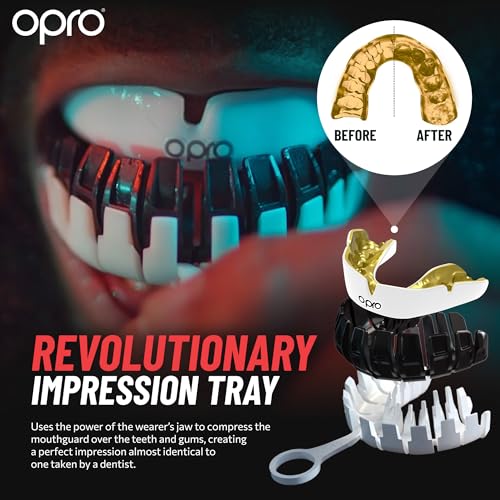OPRO Instant Custom-Fit Mouthguard – Dentist Level Gum Shield Adult and Kids – OPRO Mouth Guard Boxing and MMA, Self-Fit Gum Shield Rugby – Maximum Protection with Dental Warranty (Gold/White) - color: White/Mint, size: Adult (10+)