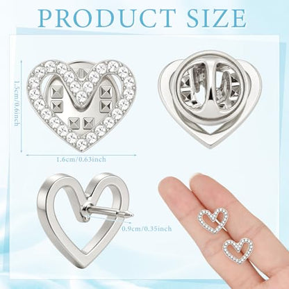 Tondiamo 50 Pcs Heart Brooch Pins, 1.5cm Rhinestone Heart Lapel Pins Small Hollow Crystal Brooches for Award Alloy Scarf Ring for Dress Hat Scarf Bag Pocket Clothing Wedding Party Bulk Gifts - color: Sliver