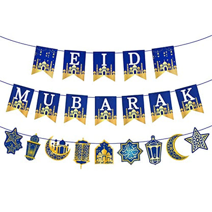 AhfuLife Ramadan Eid Mubarak Countdown Calendar Decoration for Kids, 2024 Eid Mubarak Gift Decorations, Eid Mubarak Banner Decorations, Pre-tied Bunting Eid Mubarak Banner Party Supplies for Home