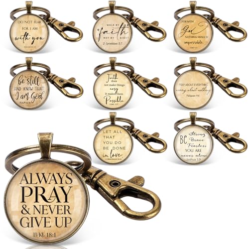 Fumete Christian Keychain Bulk Bible Verse Religious Key Chains Scripture Quote Positive Gift for Women Men Church Pastor - color: Bronze
