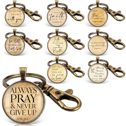 Fumete Christian Keychain Bulk Bible Verse Religious Key Chains Scripture Quote Positive Gift for Women Men Church Pastor - color: Bronze