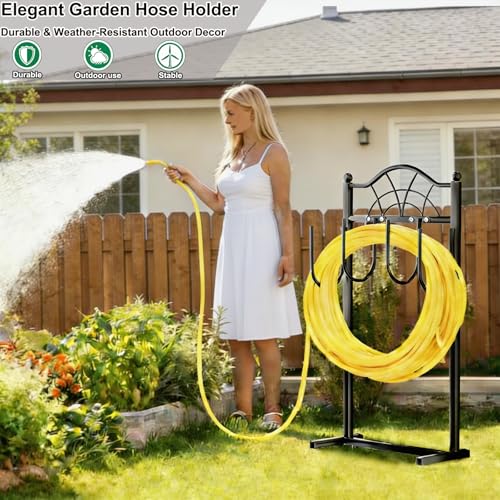 Hose Holder,100ft Capacity Garden Hose holder,Fence Style | Freestanding Water Hose Holder,Upgraded Garden Hose Reel With 4 Spikes,Portable and Mobile - style: Classic Fan Design