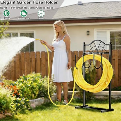 Hose Holder,100ft Capacity Garden Hose holder,Fence Style | Freestanding Water Hose Holder,Upgraded Garden Hose Reel With 4 Spikes,Portable and Mobile - style: Classic Fan Design