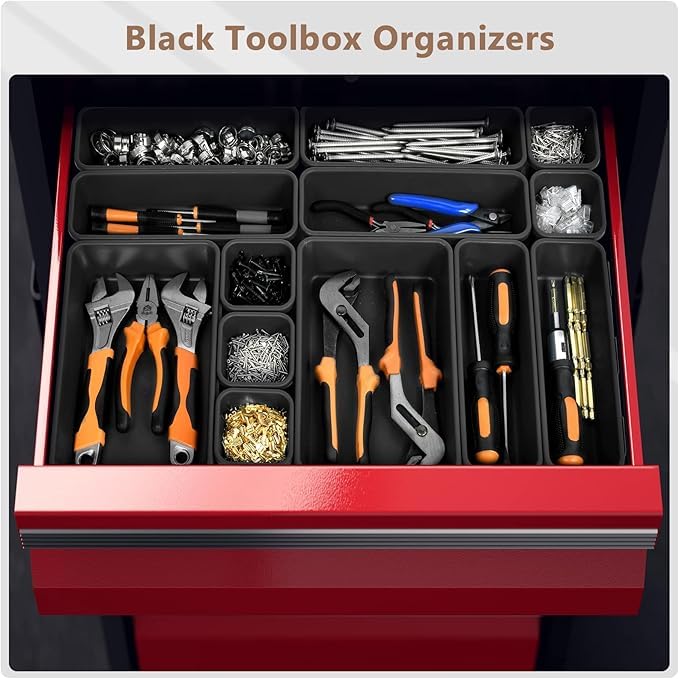 【𝟲𝗦𝗜𝗭𝗘 & 80PCS】A-LUGEI Tool Box Organizer【Fits 100+ Tools】 Black Garage Organization and Storage Tray Divider Set, Desk Drawer Organizer, Toolbox for Rolling Tool Chest Cart WorkBench Small Part