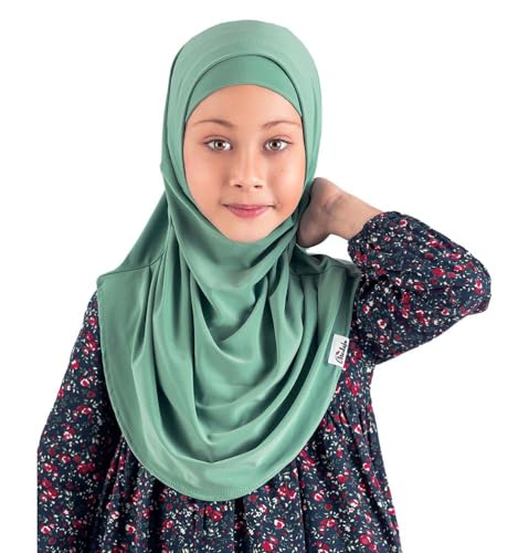 Modefa Islamic Girl Child Practical Amira Hijab Two Piece Muslim Scarf & Bonnet - Instant Easy Hijab - color: Mint Jade