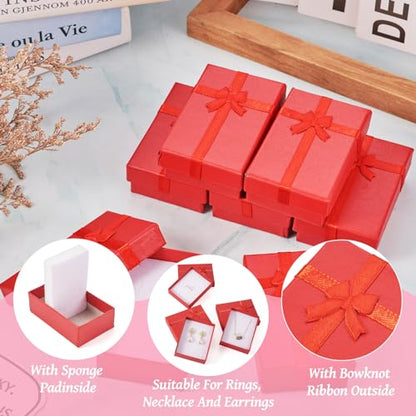 Sparkeads 12 Pcs 3.25 x 2.13 x 0.96 Inches FireBrick Prezzie Boxes With Ribbon Bow Jewelry Cardboard Box Small Boxes Storage Jewelry Box for Bracelets Ring Earring Necklace
