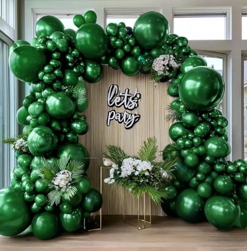 Dark Green Balloon Garland Double Stuffed Emerald Green Balloons Different Size Forest Hunter Balloon Arch Kit for Birthday Graduation Jungle Wedding Bridal Shower Party Decor - color: Dark Emerald Green