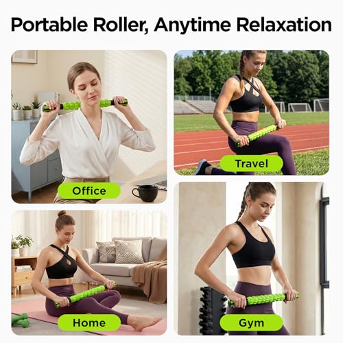 Muscle Roller & Massage Roller Stick for Athletes - Lymphatic Drainage Support, Relieves Muscle Soreness, Cramping & Tightness - Targets Legs, Arms, Back & Calves （Green ） - color: Green