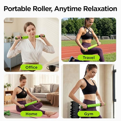 Muscle Roller & Massage Roller Stick for Athletes - Lymphatic Drainage Support, Relieves Muscle Soreness, Cramping & Tightness - Targets Legs, Arms, Back & Calves （Green ） - color: Green