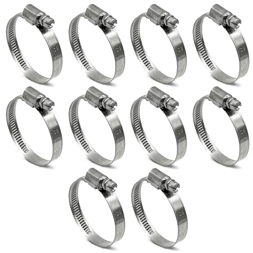 10 Pack SAE Size 24 Stainless Steel Hose Clamps, German Style Embossed Worm Gear Clamp, Adjustable 1-1/4 to 2 inch (32-50mm) for Pool Filter Pump Marine Hose - size: 1-1/4 to 2 inch (10 Pack)
