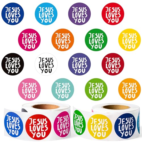 Jesus Love You Stickers, 1000pcs Christian Religious Sticker 2 Rolls - style: Jesus Love You