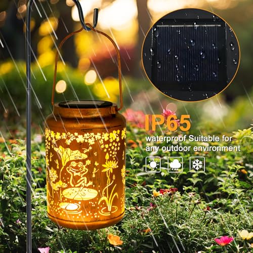 YISITEONE Frog Outdoor Solar Lanterns, Garden Waterproof Metal Hanging Decor Lights for Patio Yard Pathway Lawn Front Porch, Birthday Gardening Gifts for Women Mom Grandma - style: Frog