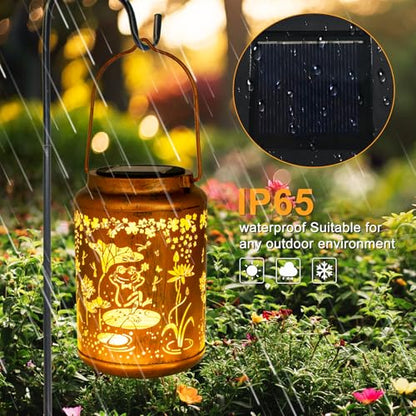 YISITEONE Frog Outdoor Solar Lanterns, Garden Waterproof Metal Hanging Decor Lights for Patio Yard Pathway Lawn Front Porch, Birthday Gardening Gifts for Women Mom Grandma - style: Frog