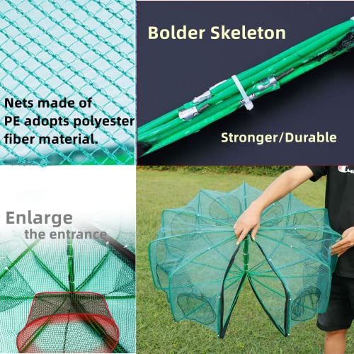 32in x 10in Folded Fishing Bait Trap, 10 Holes 10 Sides Foldable Fishing Nets for Fish/Crab/Shrimp/Crawdad, Upgrade Large Space,Bait Bag/Bait Box/Rope/Storage Bag