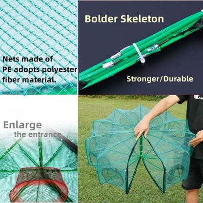 32in x 10in Folded Fishing Bait Trap, 10 Holes 10 Sides Foldable Fishing Nets for Fish/Crab/Shrimp/Crawdad, Upgrade Large Space,Bait Bag/Bait Box/Rope/Storage Bag