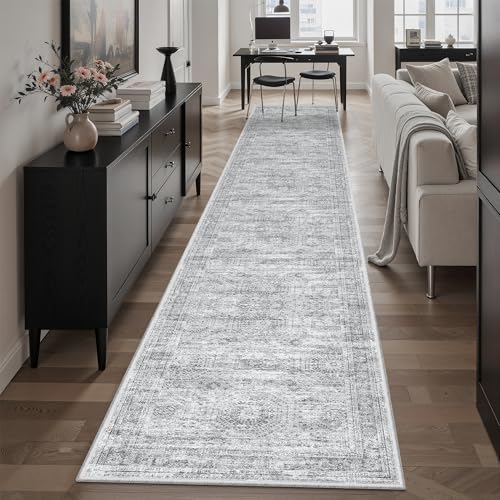Soalmost Runner Rug 2x12 Washable Non-Slip Hallway Kitchen Runners Grey - color: Grey, size: 2' x 12' (Runner)