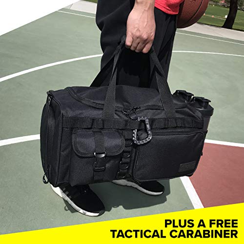 32L 20" Tactical Gym Duffle Bag with Shoe Compartment & Wet Pocket | Water Resistant Fabric, Reinforced Base, MOLLE Webbing & 7 Compartments for Workout, Basketball, Soccer, Travel & Gym Gear