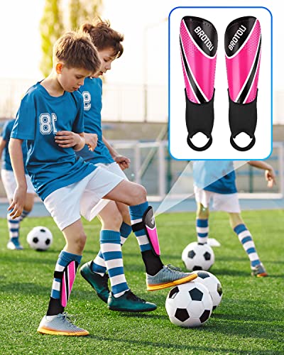 BROTOU Shin Guards Soccer Youth, Soccer Shin Guards for Kids 3-15, Light Weight Adjustable Straps Shin Pads Protection Equipment with Ankle and Leg Calf Protection - color: PINK, size: Small