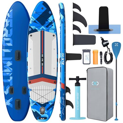 ZLX 11'6"x35" Ultra Wide Inflatable Stand Up Paddle Board | Stable Non-Slip Deck Pad, Unique Fin System, Premium SUP Accessories & Backpack - Upgraded Pump for Adults, All Skill Levels - color: Dark Blue
