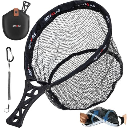 Fly Fishing Net – Collapsible Foldable Tenkara Kayak Landing Net for Trout & Backpacking, Ultralight Compact Hiking Fishing Net with Rubber Coated Mesh for Catch & Release