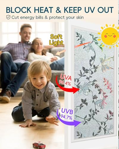 Frosted Glass Window Film with Elegant Flower Design, Bathroom Window Privacy Film for Glass Windows Cover, Static Cling, Removable, Reusable, Anti-UV, Anti-Glare, 17.5 Inch * 78.74 Inch - color: Pure, size: 17.5 Inch * 78.74 Inch