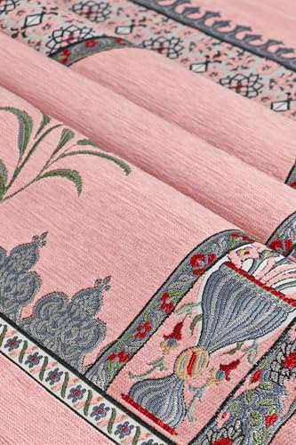 Pink Mihrab Lale Pattern Embossed Prayer Rug 25.6 x 43.3 in | Special Weave Jacquard Cotton | Classic Ottoman Art Inspired | refined Islamic Worship Mat for Women and | Comfortable Prayer Experience -