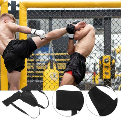 Wear-Resistant Boxing Groin Guard with Elastic Waistband, Breathable Integrated Crotch Protector for Martial Arts Training and Combat Sports