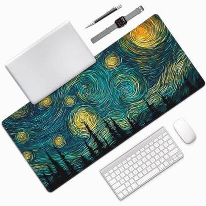 XXL Gaming Mouse Pad 35.4 x 15.7 Inch, Large Desk Mousepad | Mousepad with Starry Sky Design, Non-Slip Rubber Base, Water-Resistant Surface and Stitched Edges for Gaming, Office & Home - color: Starry Sky