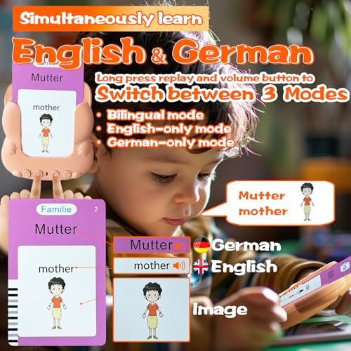 Bilingual Talking Flash Cards for Kids - Test Mode, German - color: German