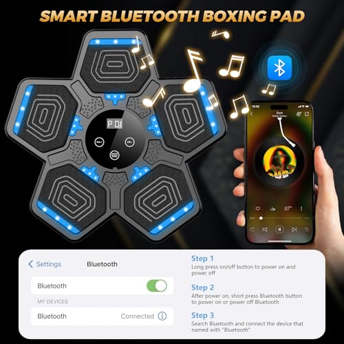 LOLBOX 2026 Music Boxing Machine for Adults and Kids, Smart Bluetooth Boxing Training Equipment with Gloves Wall Mounted, Workout Punching Machine for Home,Office and Gym - color: Jet Black