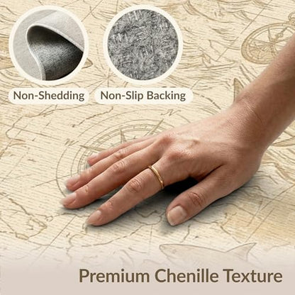 4'x6' Washable Distressed Map Accent Rug, Beige Non-Shedding Small Carpet for Playroom, Bedroom, Reading Nook, Pet Friendly & Non-Slip | Ref:2067334 - color: Beige/Pattern 31, size: 4' x 6' (Rectangular)