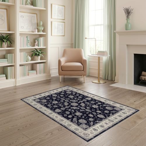 4'x6' Blue Midnight Floral Prayer Design Washable Area Rug - color: Blue/Pattern 9, size: 4' x 6' (Rectangular)