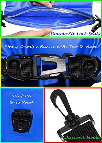 Freegrace Waterproof Dry Bag Set of 3 - Submersible Dry Sack with Double Zip Lock Seals - Includes Waist Pouch & Phone Case - Perfect for Kayaking, Swimming, Boating & Rafting (Navy Blue, 5L) - color: Navy Blue, size: 5L, style: Without Window