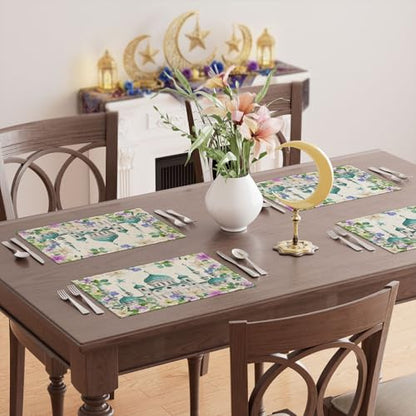 XCHI Flowers Castle Stars Ramadan Mubarak Placemats Set of 4 Table Mats for Party Home Kitchen Dining Table Decorations 12x18 Inch