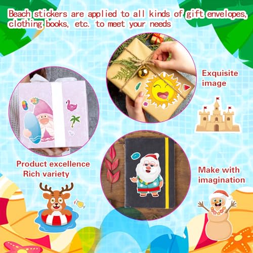 Summer Stickers for Kids, July Christmas Hawaii Tropical Beach Stickers | 24 PCS Make Your Own Mix and Match Sticker with Santa Claus, Reindeer, Penguin, Polar Bear and Snowman, Make a Face Stickers - style: July Christmas Stickers