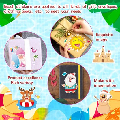 Summer Stickers for Kids, July Christmas Hawaii Tropical Beach Stickers | 24 PCS Make Your Own Mix and Match Sticker with Santa Claus, Reindeer, Penguin, Polar Bear and Snowman, Make a Face Stickers - style: July Christmas Stickers