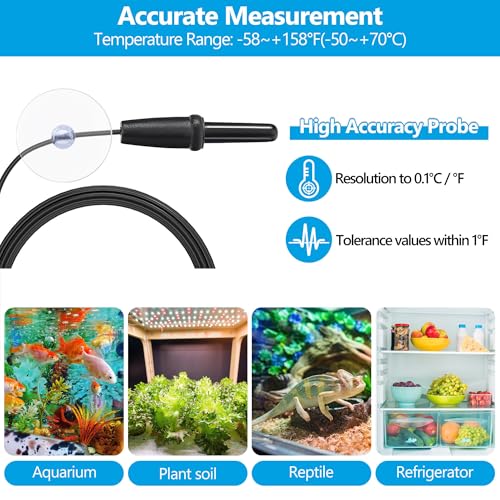 DaToo Aquarium Thermometer with Large LCD Display Fahrenheit/Celsius(℉/℃) Fish Tank Thermometer for Aquarium Reptile Terrarium Digital Water Thermometer with Suction Cup(2 Pack) - size: 2 Pack