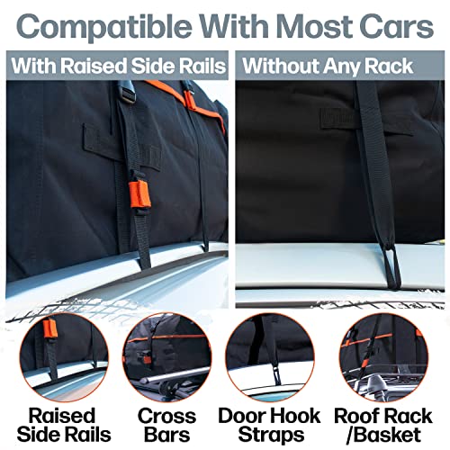 Expandable 15/19 cft. Car Rooftop Cargo Carrier Bag Waterproof Storage Including Double Zippers, Heavy-Duty Tie-Down Straps fit Cars with/Without Roof Top Rack or Side Rails - size: Expandable 15 to 19 Cubic feet