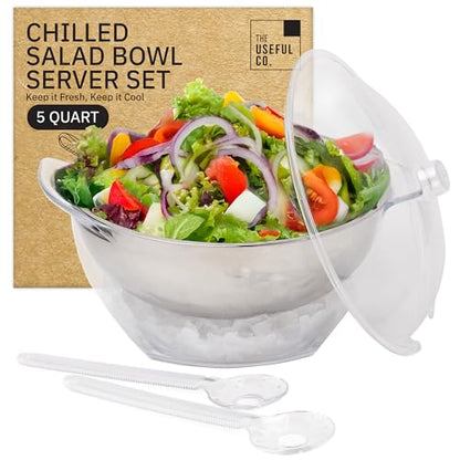 Useful Co. Chilled Serving Bowl, Salad Bowl with Ice Chiller Base and Lid - size: 5 quarts
