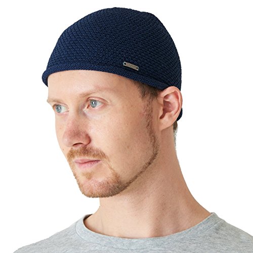 CHARM Muslim Kufi African Cap for Men, Knit Prayer Skull Cap & Handmade Beanie for Men of All Ages - color: Navy