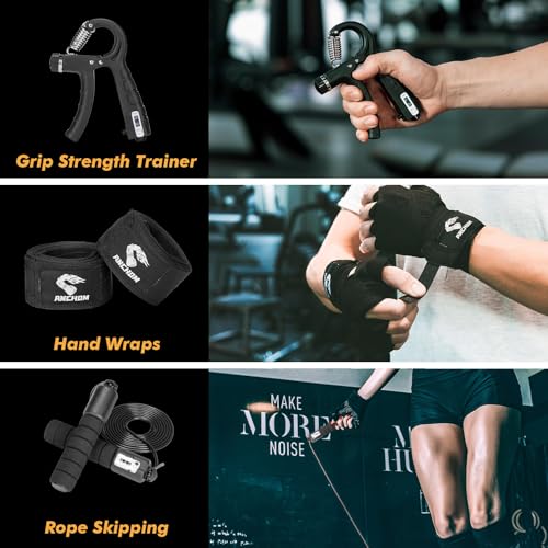 ANCHOM Punching Bag for Adults, 4FT Heavy Boxing Bag Set with 12OZ Boxing Gloves, Hand Wraps, Jump Rope and Grip Strength Trainer, Perfect for MMA Karate Kickboxing Boxing - Unfilled