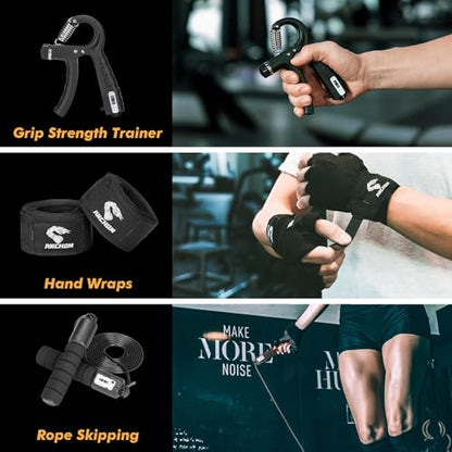 ANCHOM Punching Bag for Adults, 4FT Heavy Boxing Bag Set with 12OZ Boxing Gloves, Hand Wraps, Jump Rope and Grip Strength Trainer, Perfect for MMA Karate Kickboxing Boxing - Unfilled