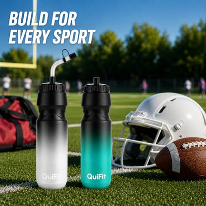Lacrosse Water Bottle with Long Straw -32oz Hockey Water Bottle 2 Pack with 2 Lids Each- BPA Free Squeeze Sports Water Bottles, Leakproof Dishwasher Safe- for Helmet,Lacrosse (Black Blue+Black White) - color: Black Blue+Black White