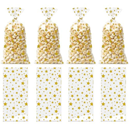 Totelux Star Cellophane Gift Bags 50PCS Clear Candy Bags Plastic Treat Goodies Bags with Ties for Cookies Gift Packaging Birthday Party Supplies Gold