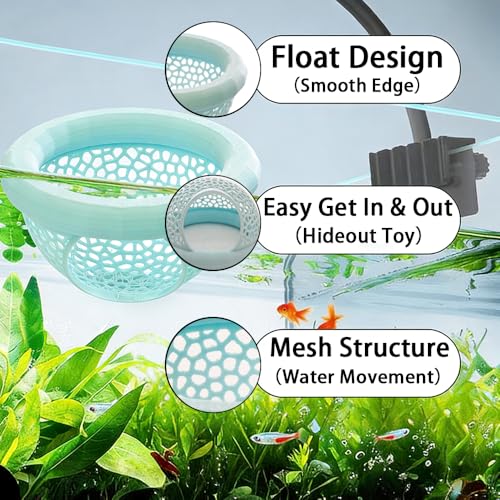 Floating Betta Hammock and Shrimp Feeder, Cave and Hammock, Small Fish Feeding Ring & Resting Spot, Fish Tank Accessories (Light Blue) - color: Light Blue