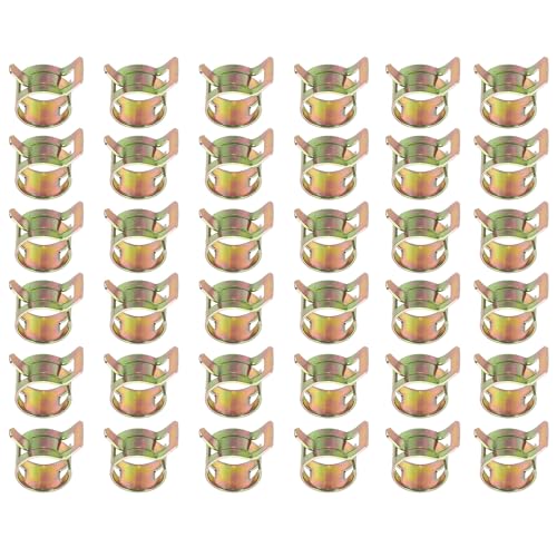PATIKIL Spring Band Hose Pipe Clamps for 14-16.1 mm OD Hose, 50 Pack Silicone Vacuum Constant Tension Band Clips for Fuel Line Silicone Air Hose Tube Water Pipe, Gold - size: 14-16.1 mm